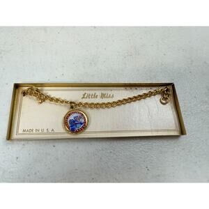 Vintage American Freedom Train Logo Round Gold Tone‎ Charm Bracelet Clasp 6"